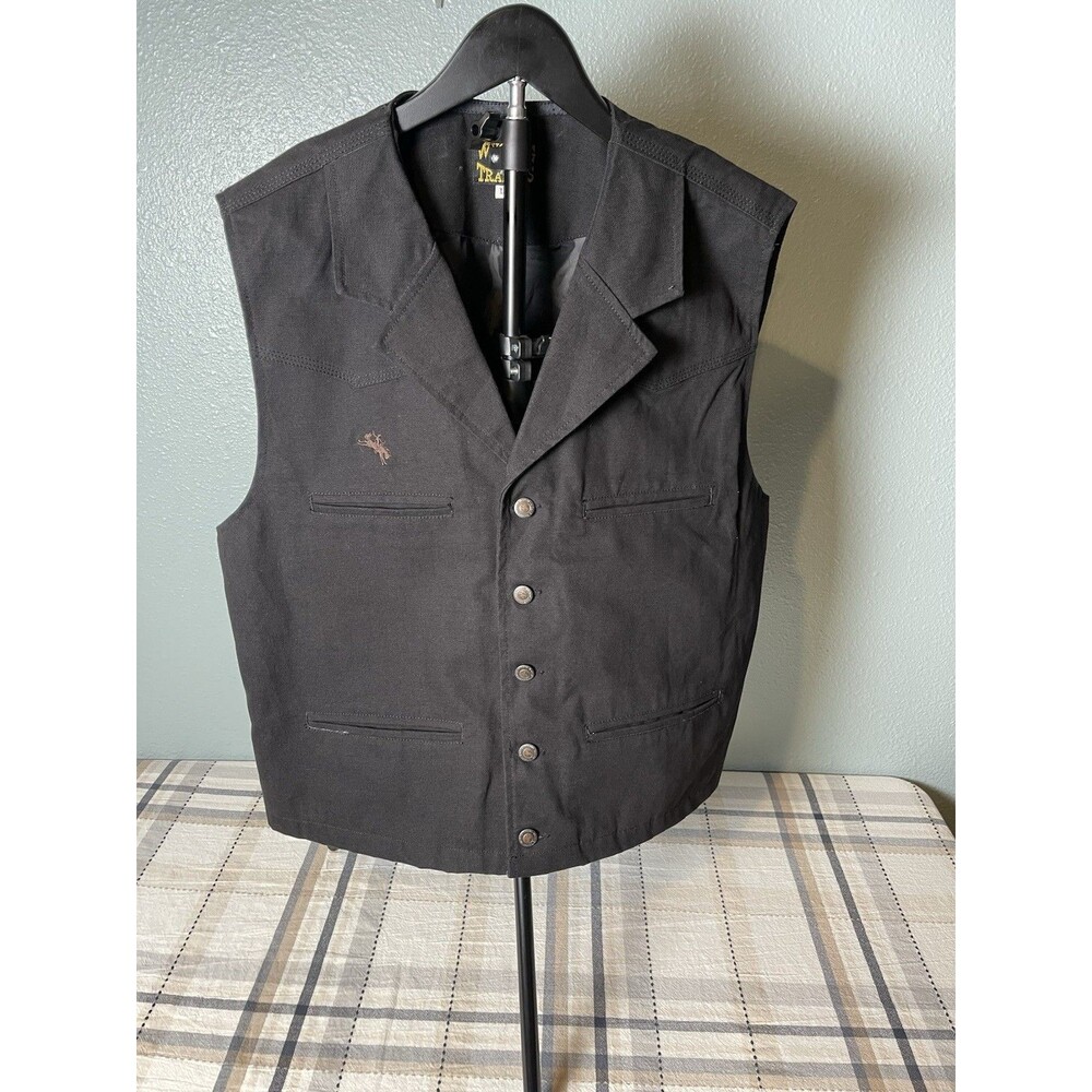 Wyoming Traders Bronco Canvas Vest Size Large Black Western Fit Ranch Lined